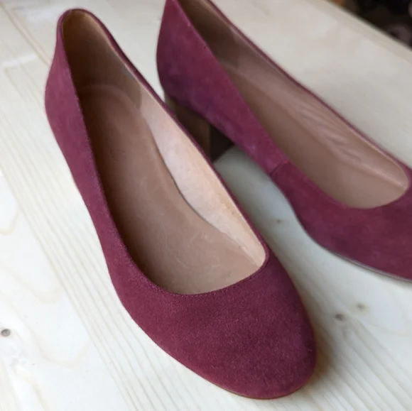 Madewell Block Heel Dress Shoes in Burgundy Wine suede leather - Picture 2 of 5